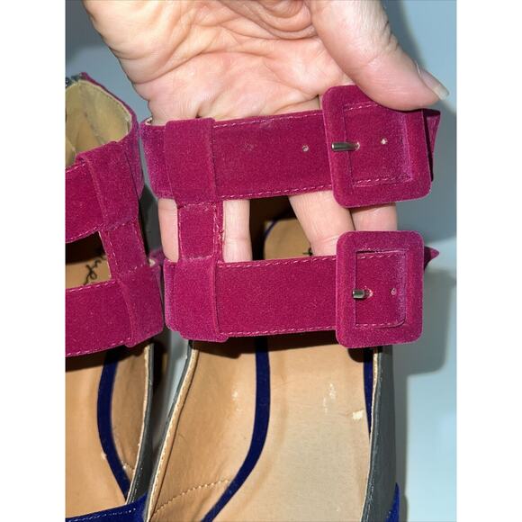 Qupid LISBETH shoes Women Sz 6.5 Ankle Strap Buckle Wedge Platform Sandals Blue - Picture 6 of 12